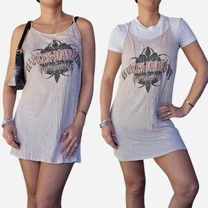 Y2K Harley Davidson Slip Dress Tank Top Beach Coverup Lace Bedazzled